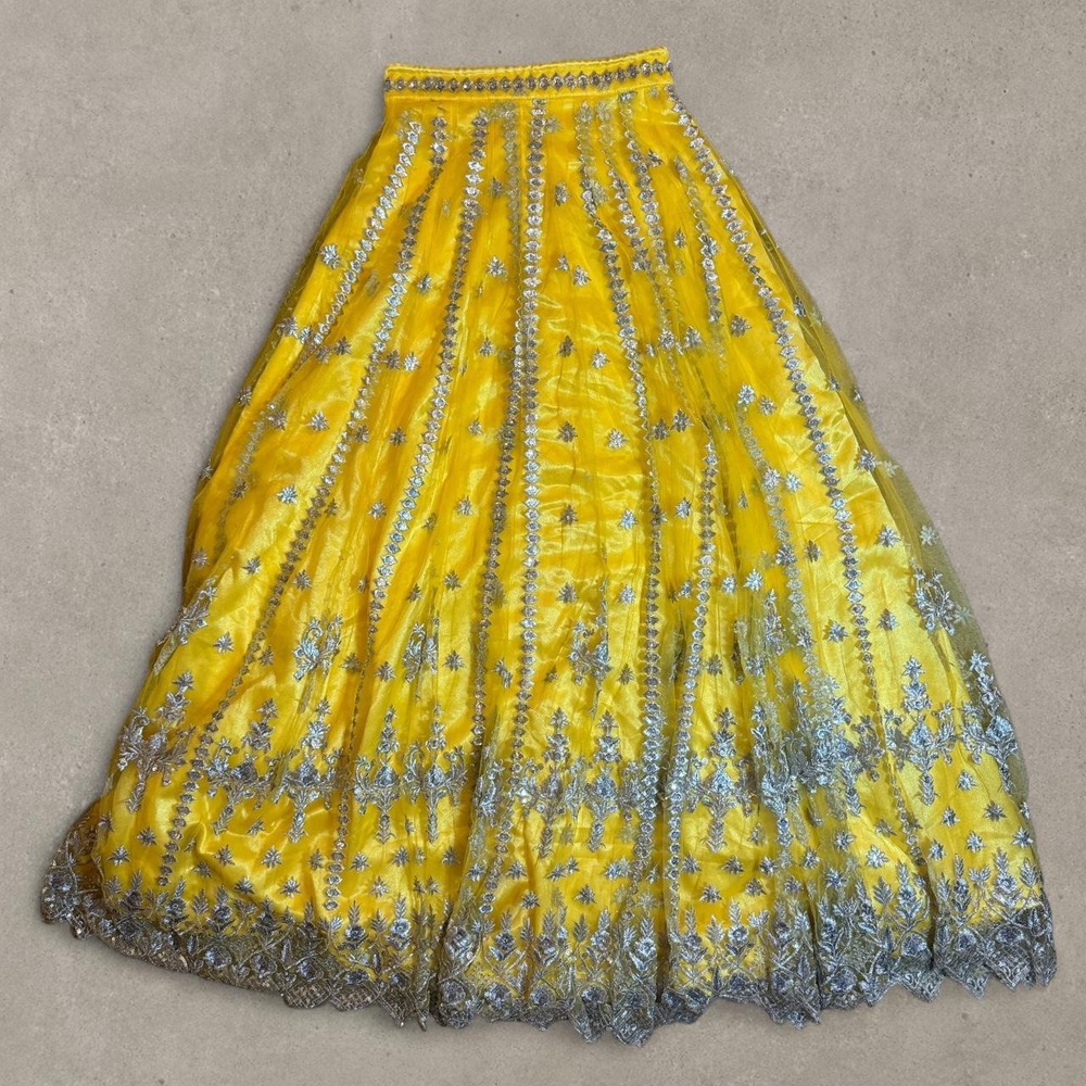 Y2K Yellow & Silver Embroidered Sheer Fairy Maxi Skirt Boho